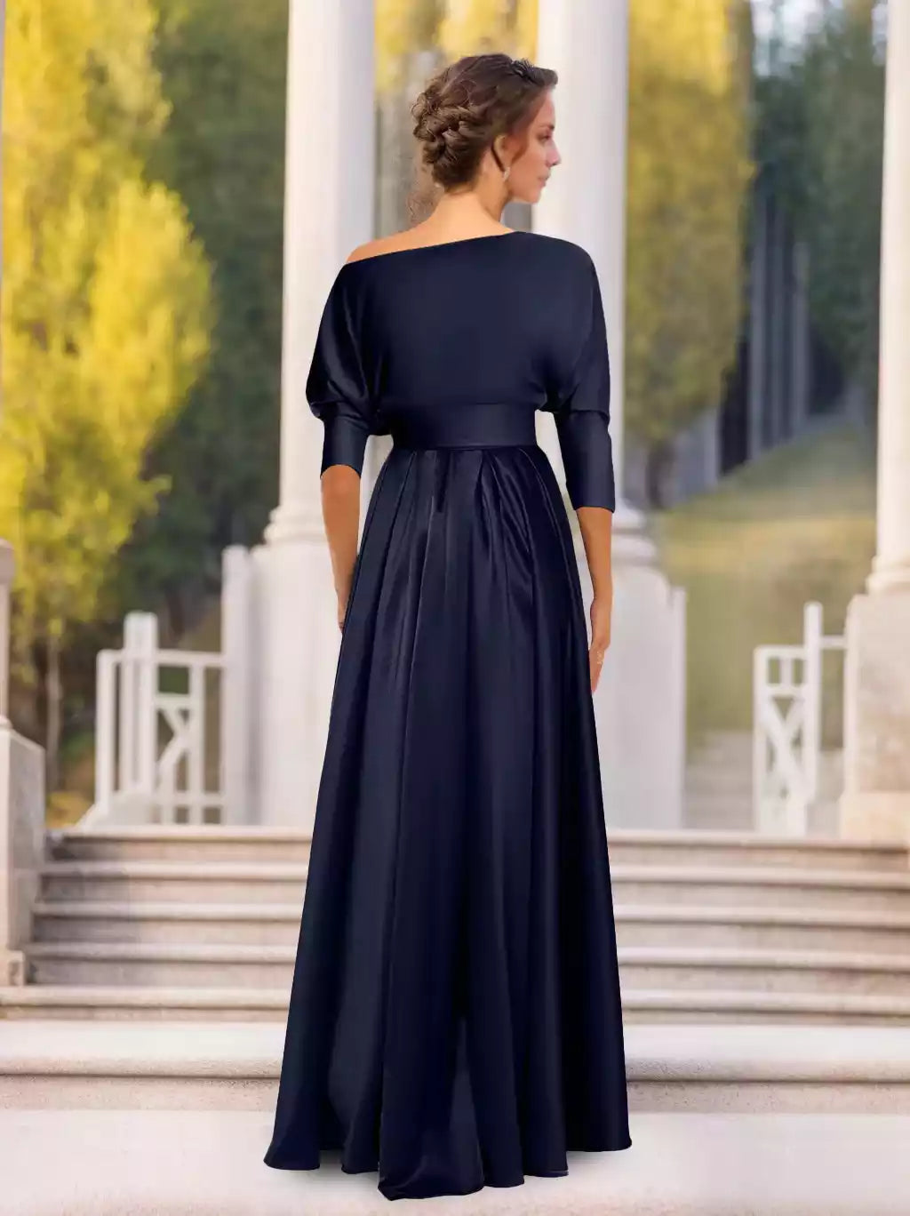 A-Line Princess One-Shoulder Sleeves Asymmetrical Mother of the Bride Dresses