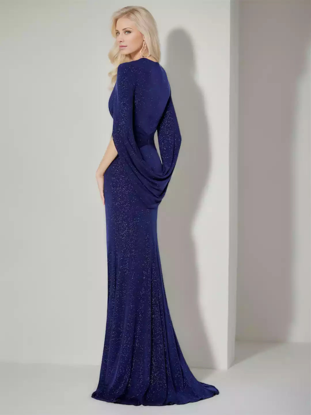 Column V-Neck Three-Quarter Sleeve Floor-Length With Ruffle Mother of the Bride Dresses