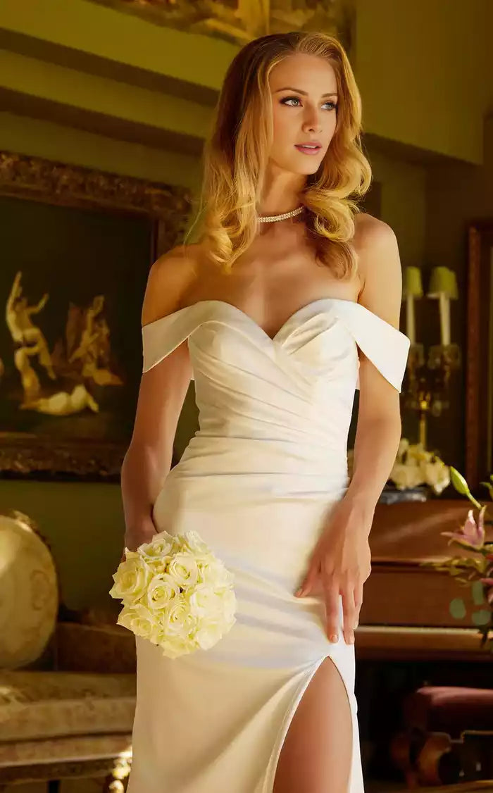 V Neck A Line Off the Shoulder Wrap the Buttocks Evening Dress with Attached Train