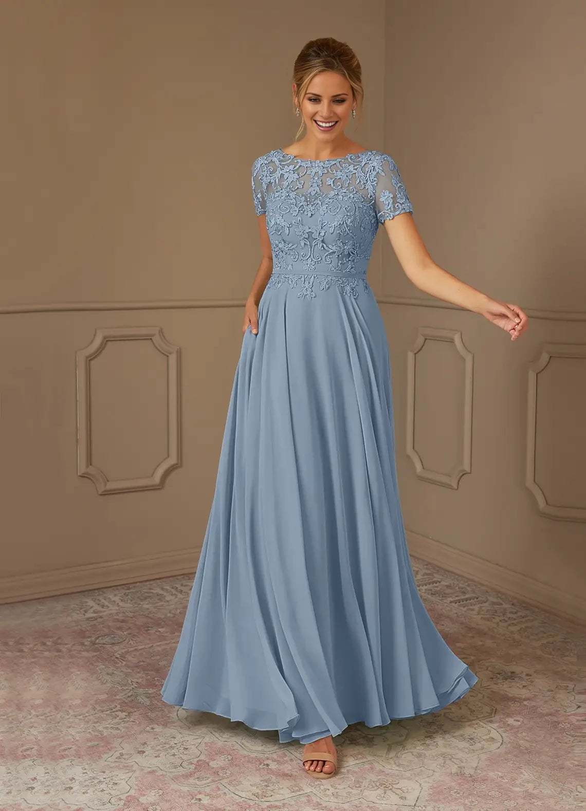 A-Line Boatneck Sequins Chiffon Dress Mother of the Bride Dresses