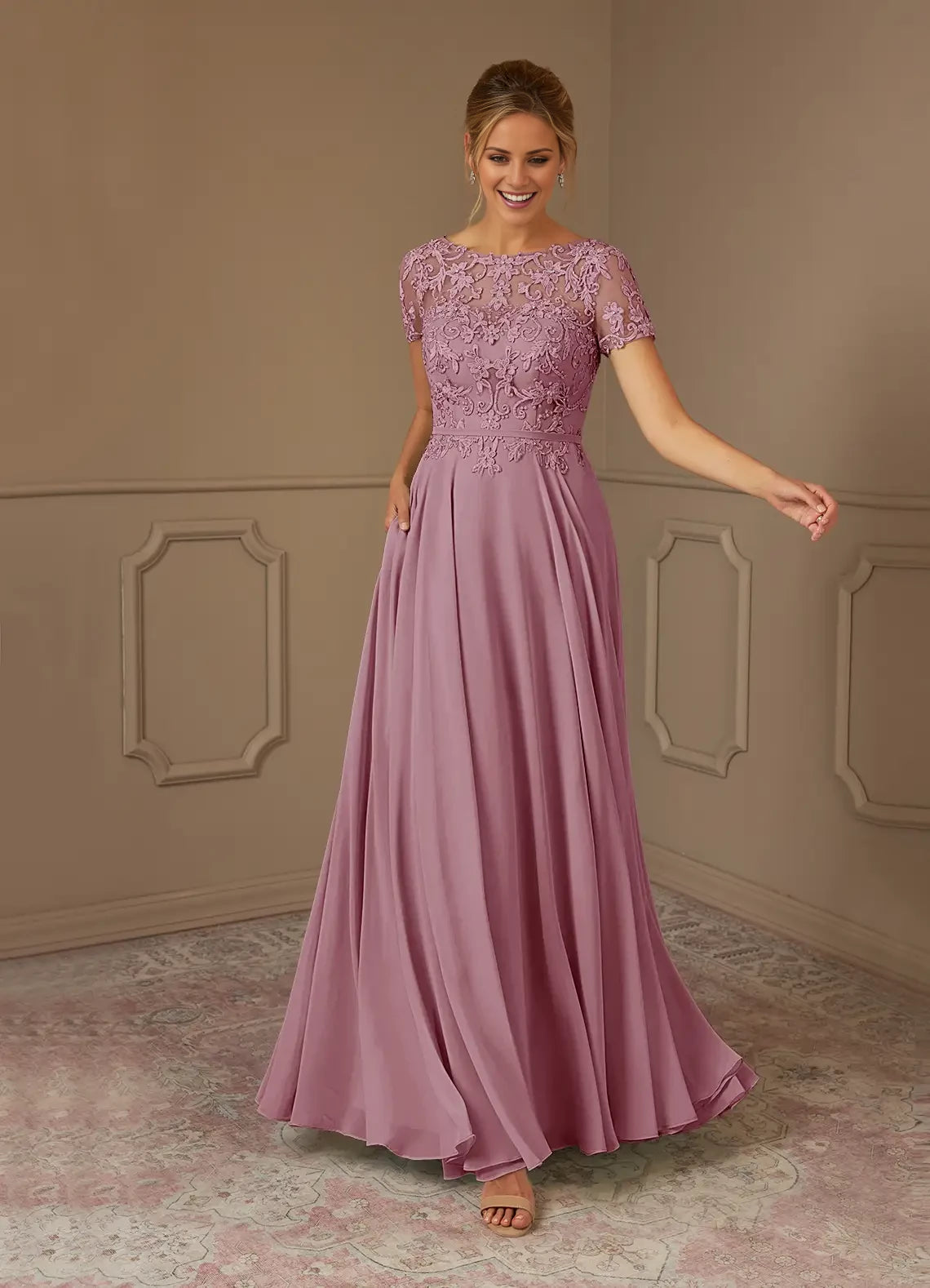 A-Line Boatneck Sequins Chiffon Dress Mother of the Bride Dresses
