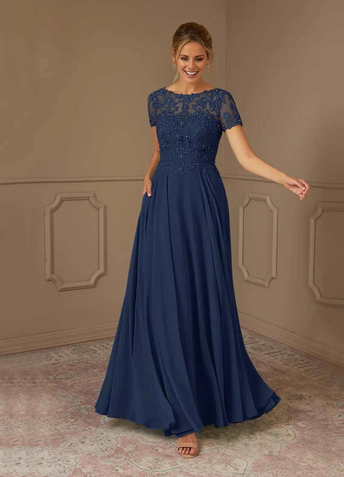 A-Line Boatneck Sequins Chiffon Dress Mother of the Bride Dresses