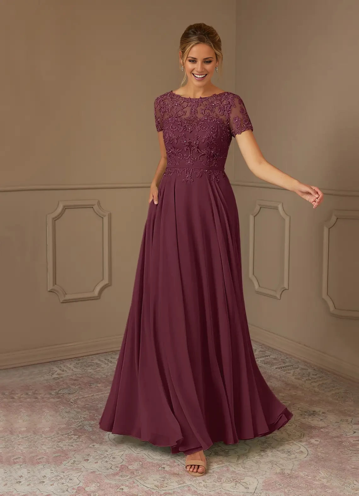 A-Line Boatneck Sequins Chiffon Dress Mother of the Bride Dresses