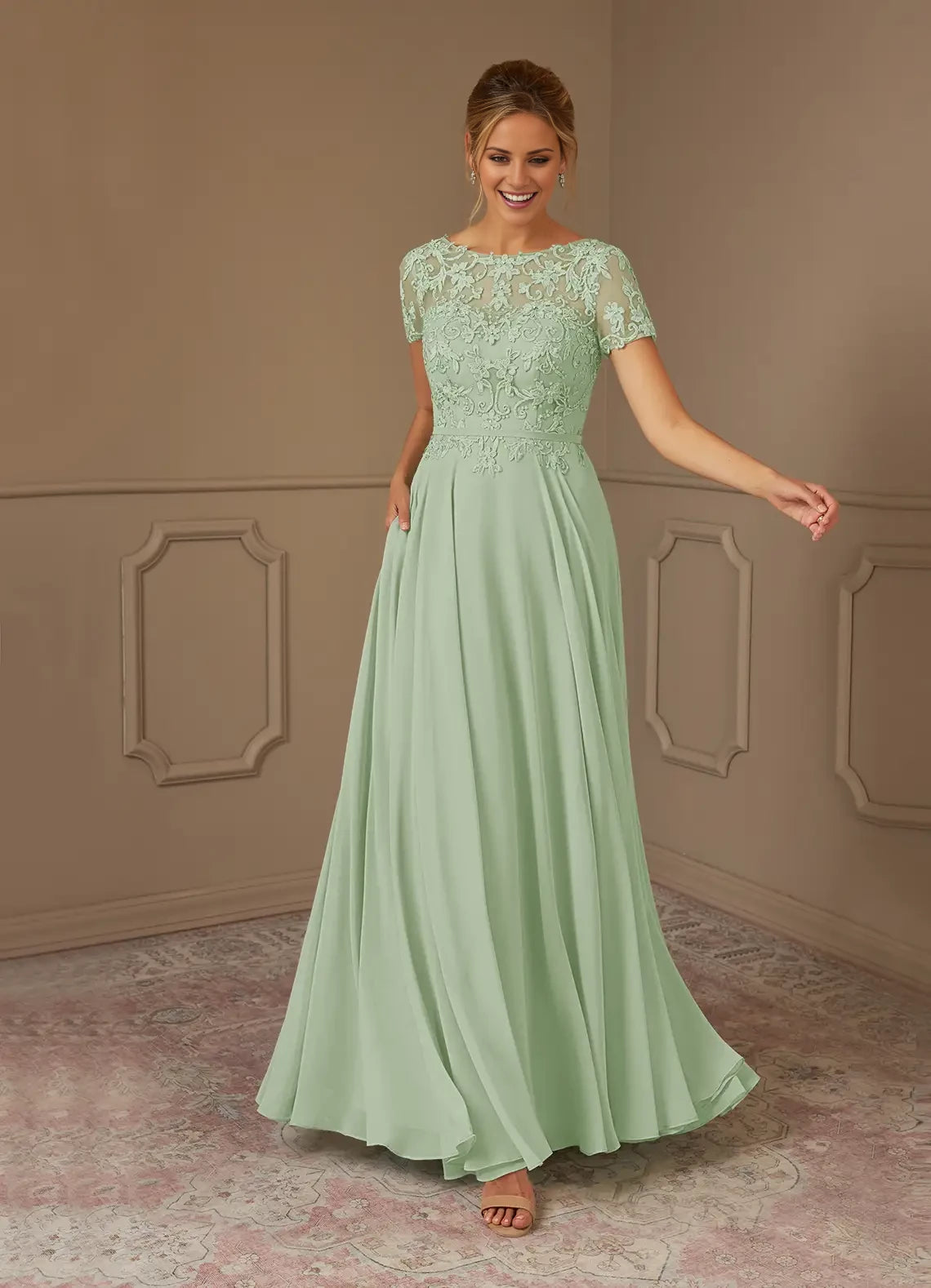 A-Line Boatneck Sequins Chiffon Dress Mother of the Bride Dresses