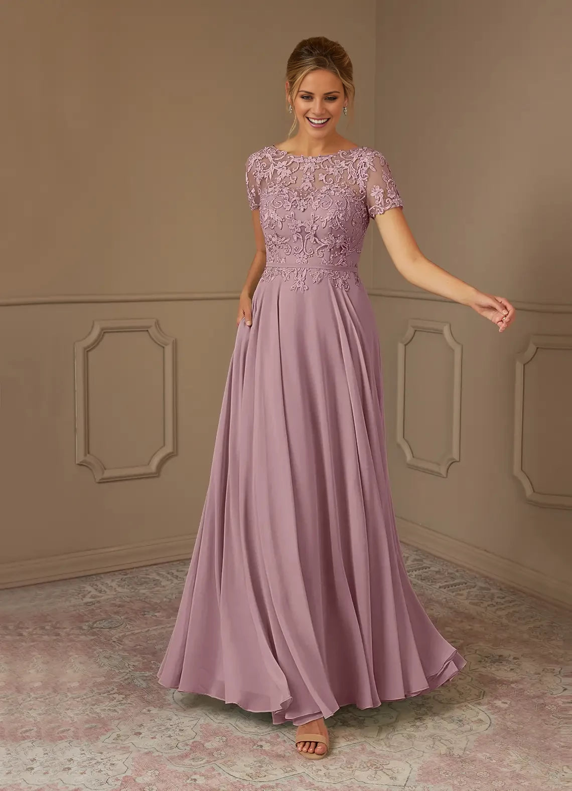 A-Line Boatneck Sequins Chiffon Dress Mother of the Bride Dresses