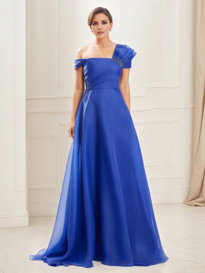 A-Line Embellished One Shoulder Pleated Bodice Mother of the Bride Dresses