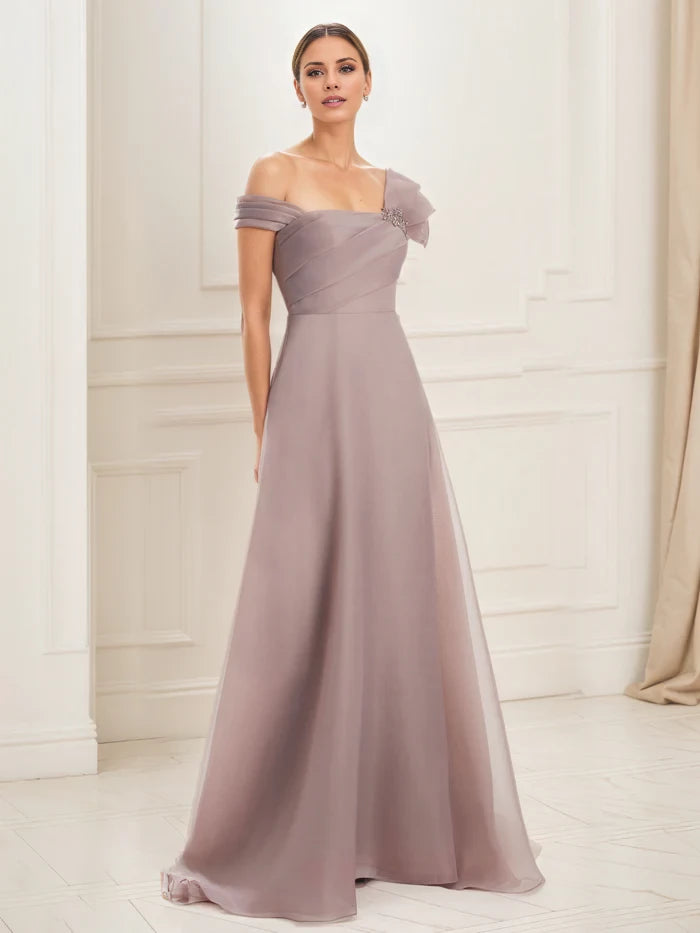 A-Line Embellished One Shoulder Pleated Bodice Mother of the Bride Dresses