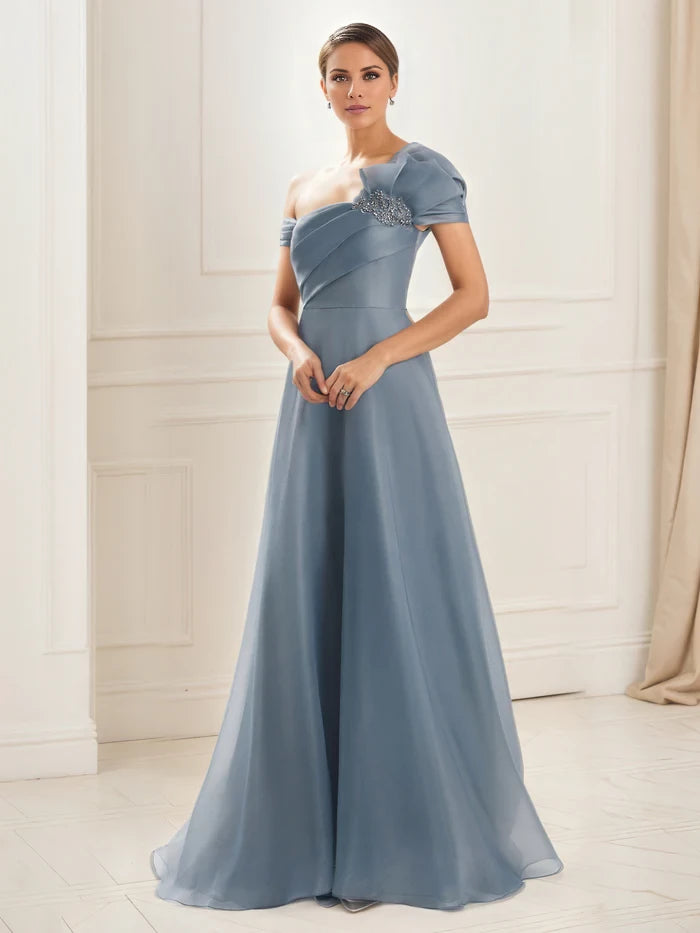 A-Line Embellished One Shoulder Pleated Bodice Mother of the Bride Dresses