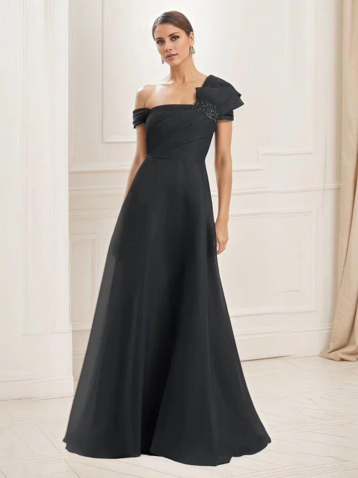 A-Line Embellished One Shoulder Pleated Bodice Mother of the Bride Dresses