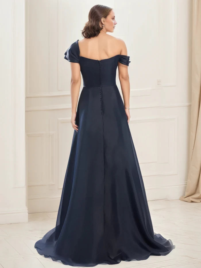 A-Line Embellished One Shoulder Pleated Bodice Mother of the Bride Dresses