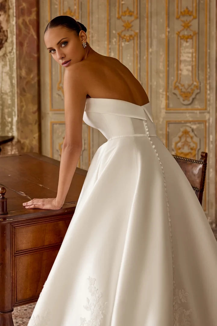 A-Line Gown with Embroidered Sequined Lace on Skirt Wedding Dresses