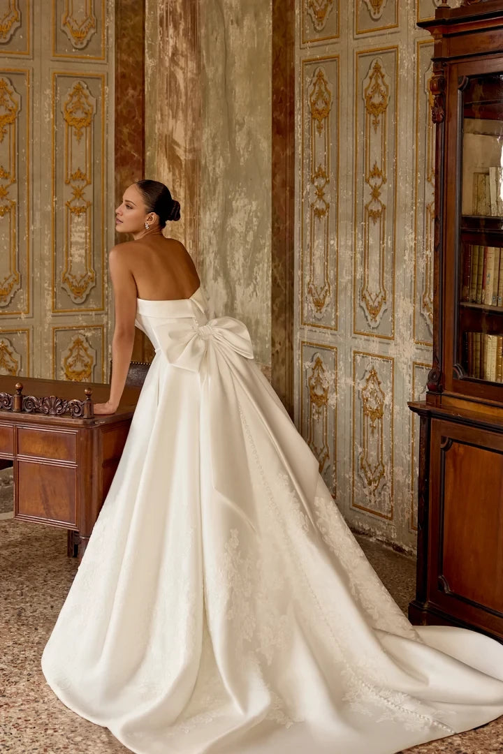 A-Line Gown with Embroidered Sequined Lace on Skirt Wedding Dresses
