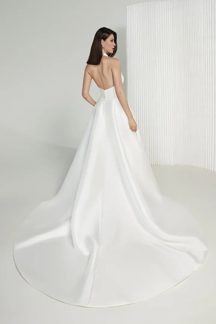 A-Line Gown with Halter Neckline Backless Wedding Dresses
