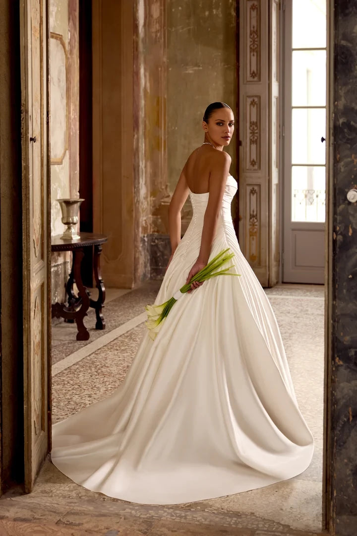 A-Line Gown with Pleated Details on Bodice and Skirt Wedding Dresses