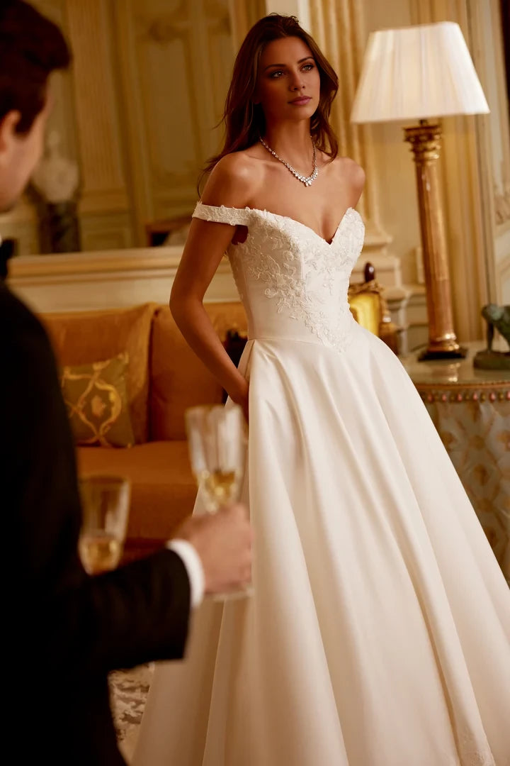 A-Line Gown with Sequined Lace and Dramatic Cathedral Train Wedding Dresses