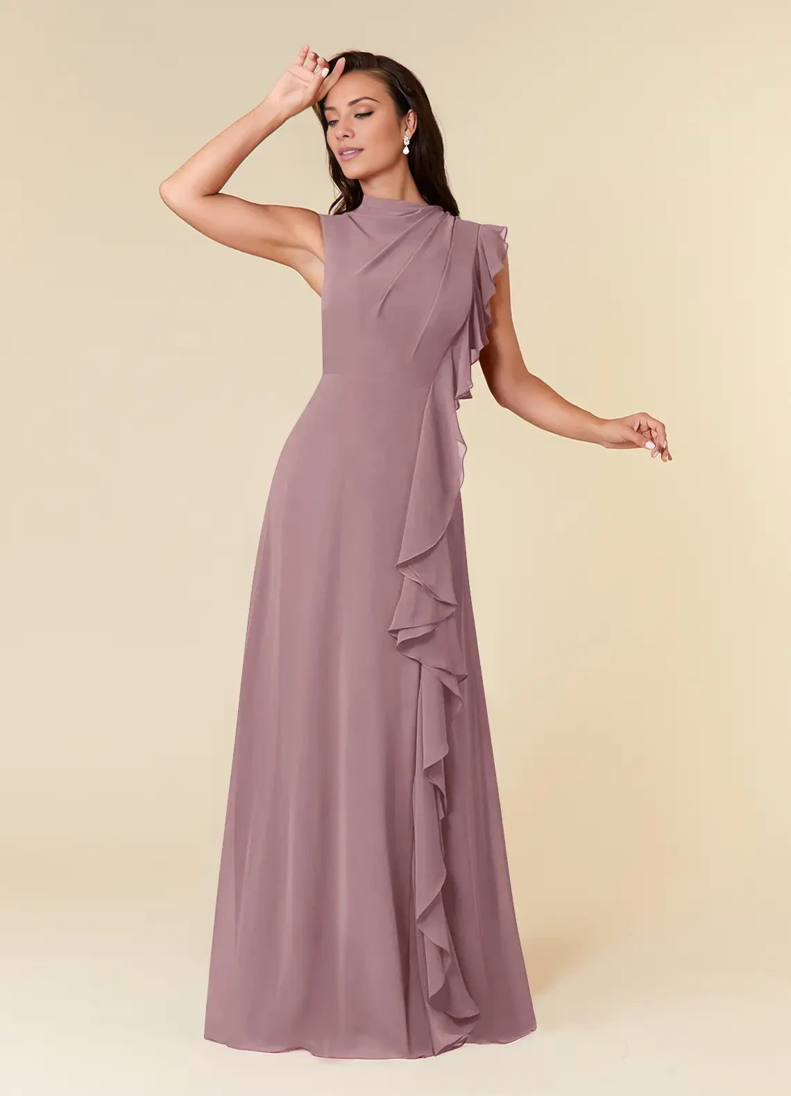 A-Line High Neckline Pleated Chiffon Dress Mother of the Bride Dresses