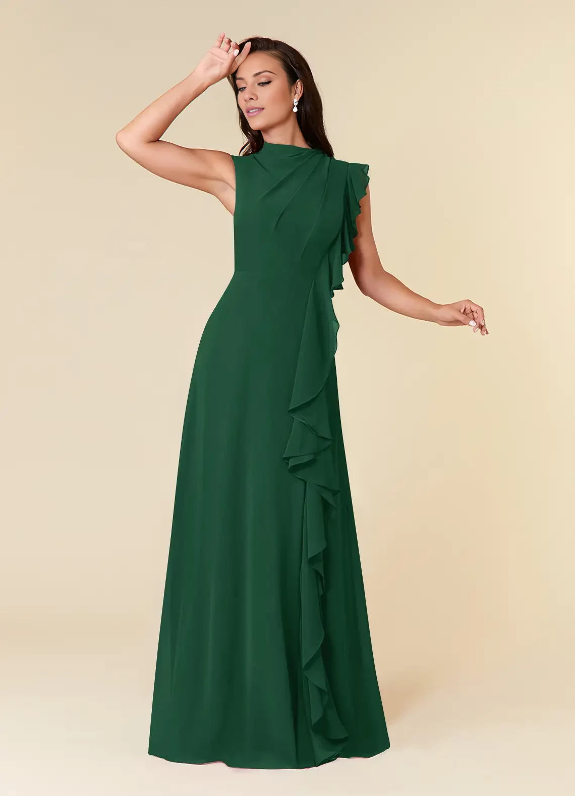 A-Line High Neckline Pleated Chiffon Dress Mother of the Bride Dresses