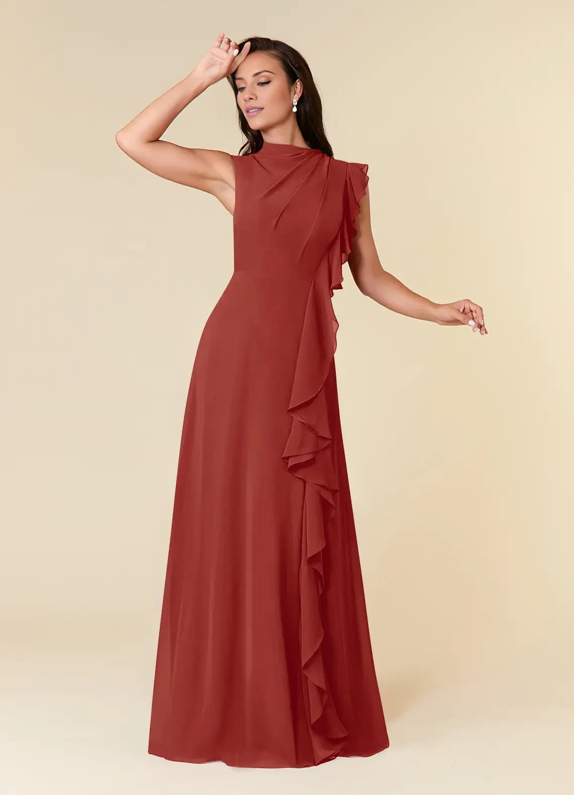 A-Line High Neckline Pleated Chiffon Dress Mother of the Bride Dresses