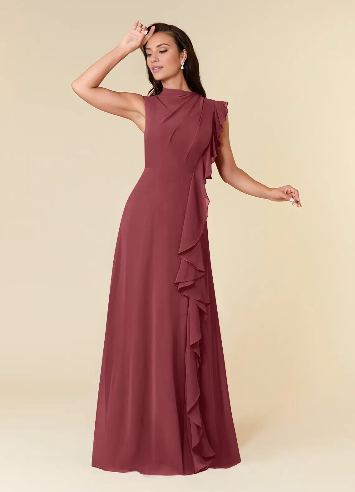 A-Line High Neckline Pleated Chiffon Dress Mother of the Bride Dresses
