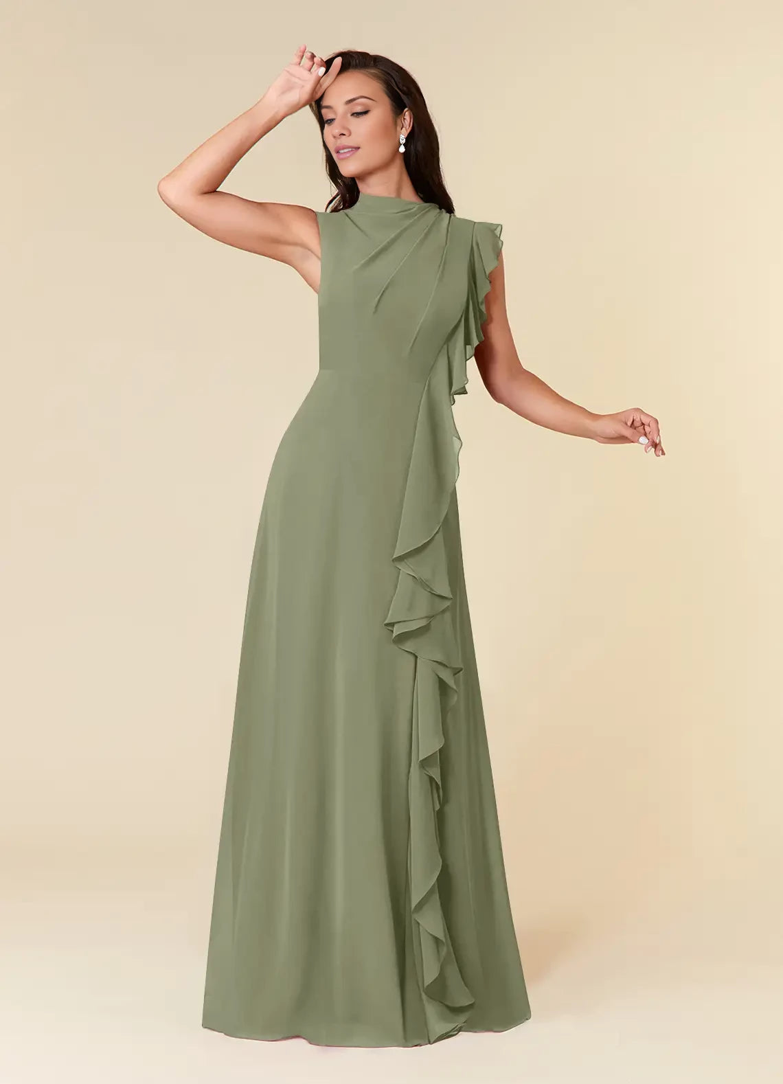 A-Line High Neckline Pleated Chiffon Dress Mother of the Bride Dresses