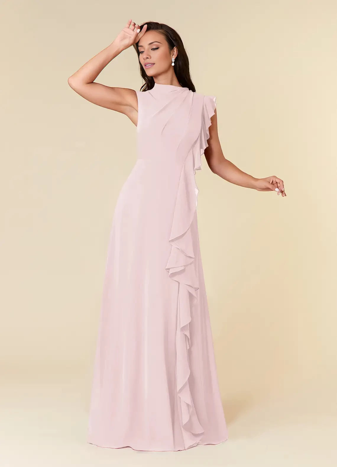 A-Line High Neckline Pleated Chiffon Dress Mother of the Bride Dresses