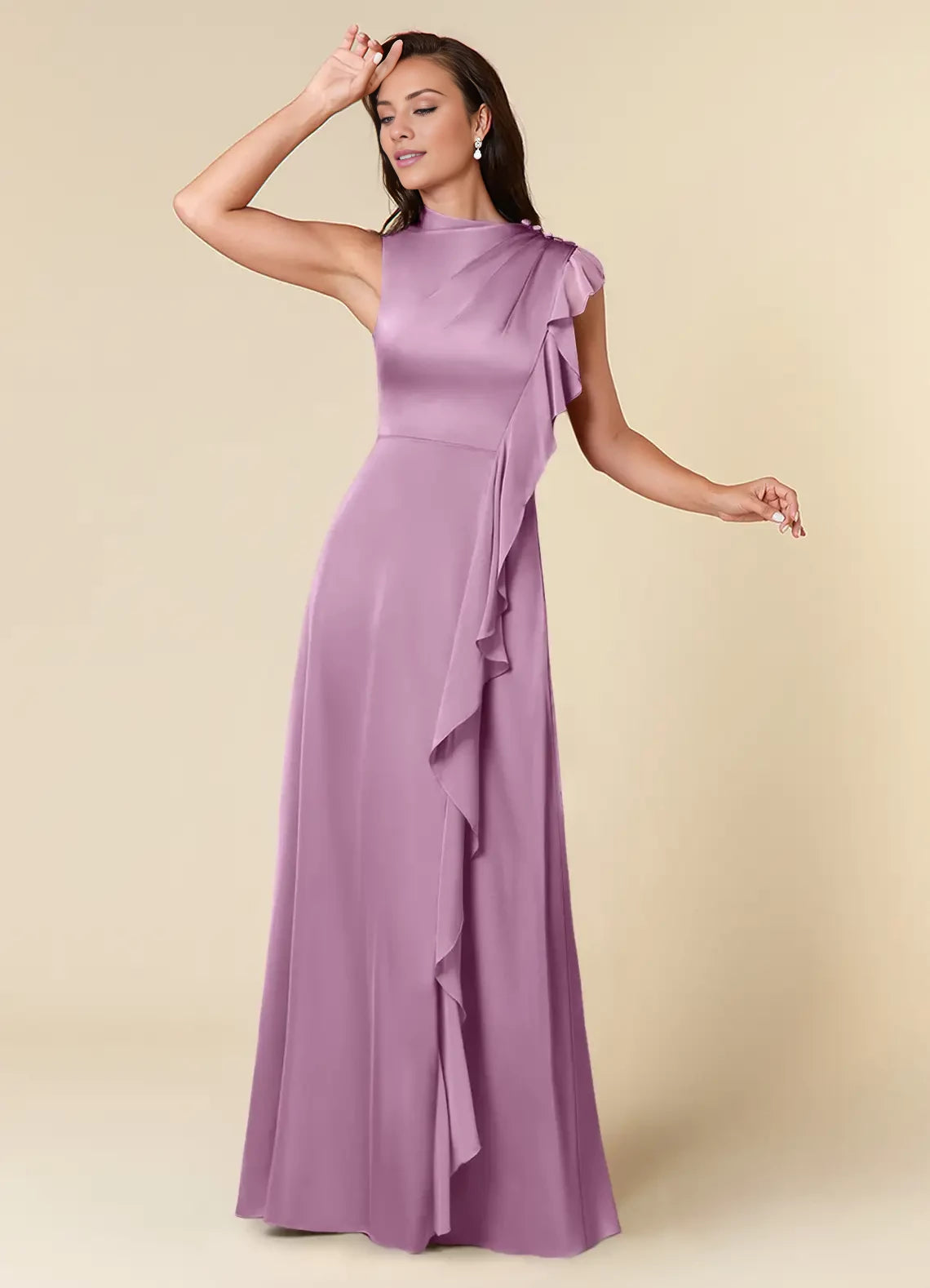 A-Line High Neckline Pleated Satin Dress Mother of the Bride Dresses