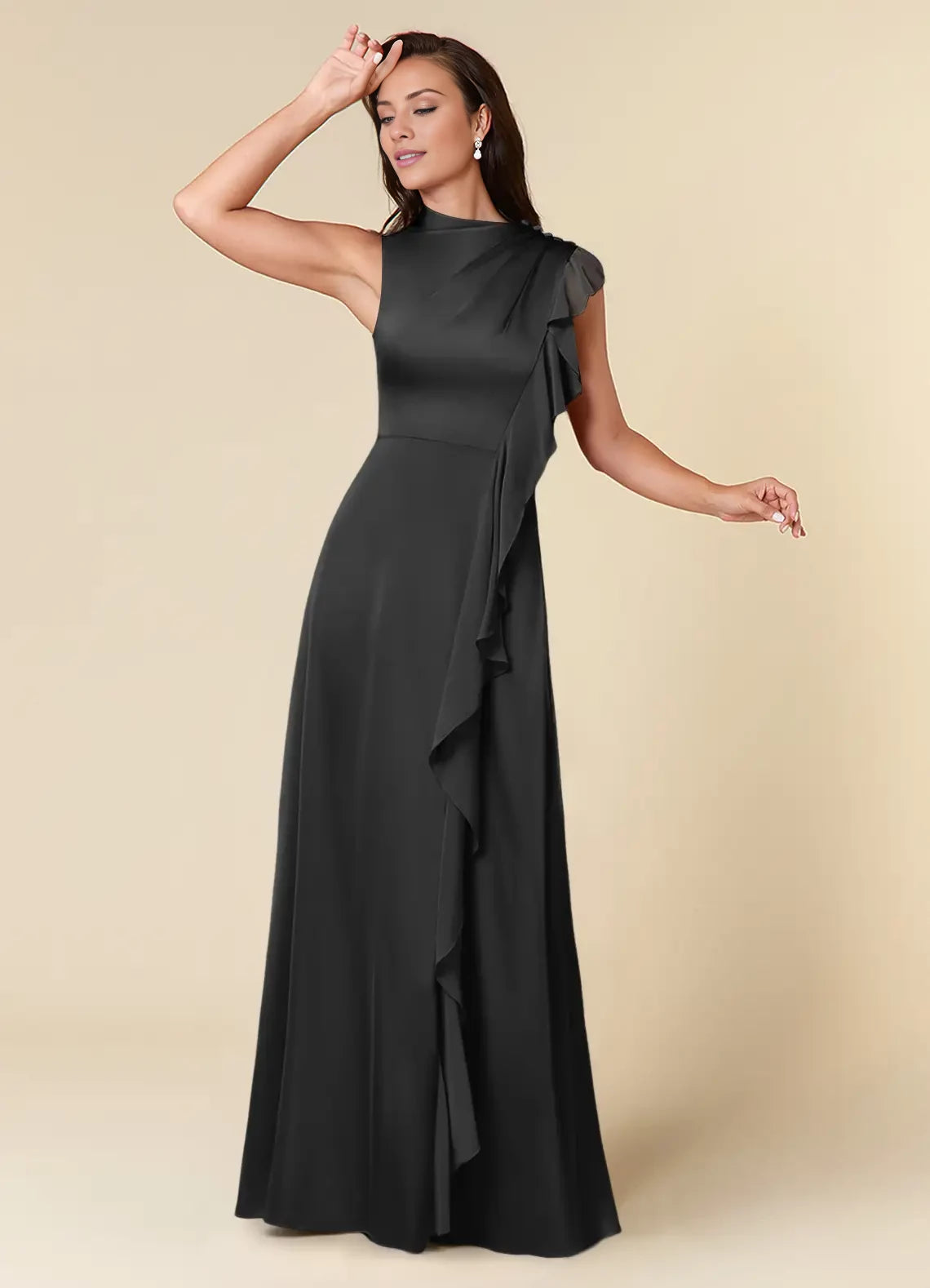 A-Line High Neckline Pleated Satin Dress Mother of the Bride Dresses