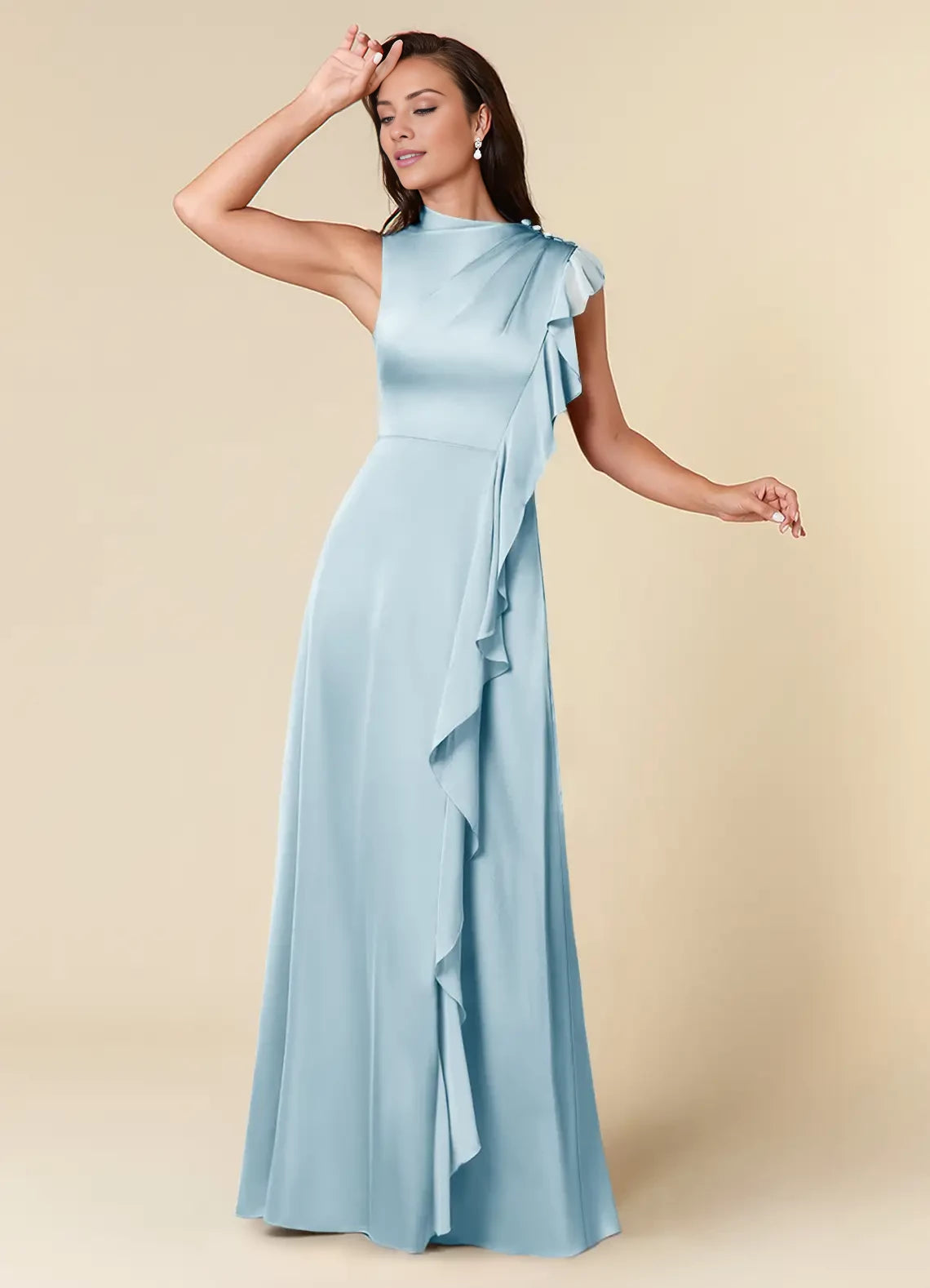 A-Line High Neckline Pleated Satin Dress Mother of the Bride Dresses