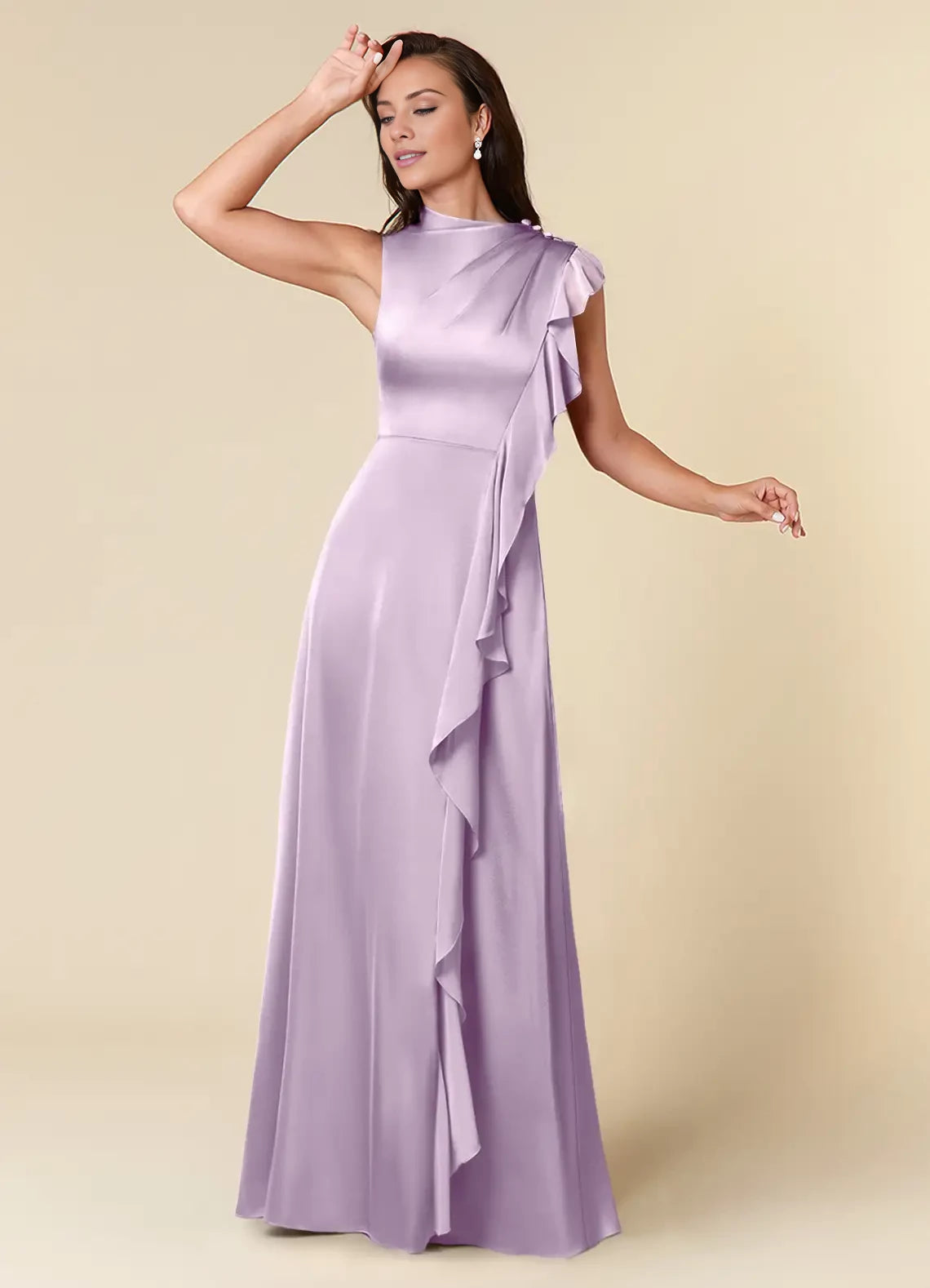 A-Line High Neckline Pleated Satin Dress Mother of the Bride Dresses
