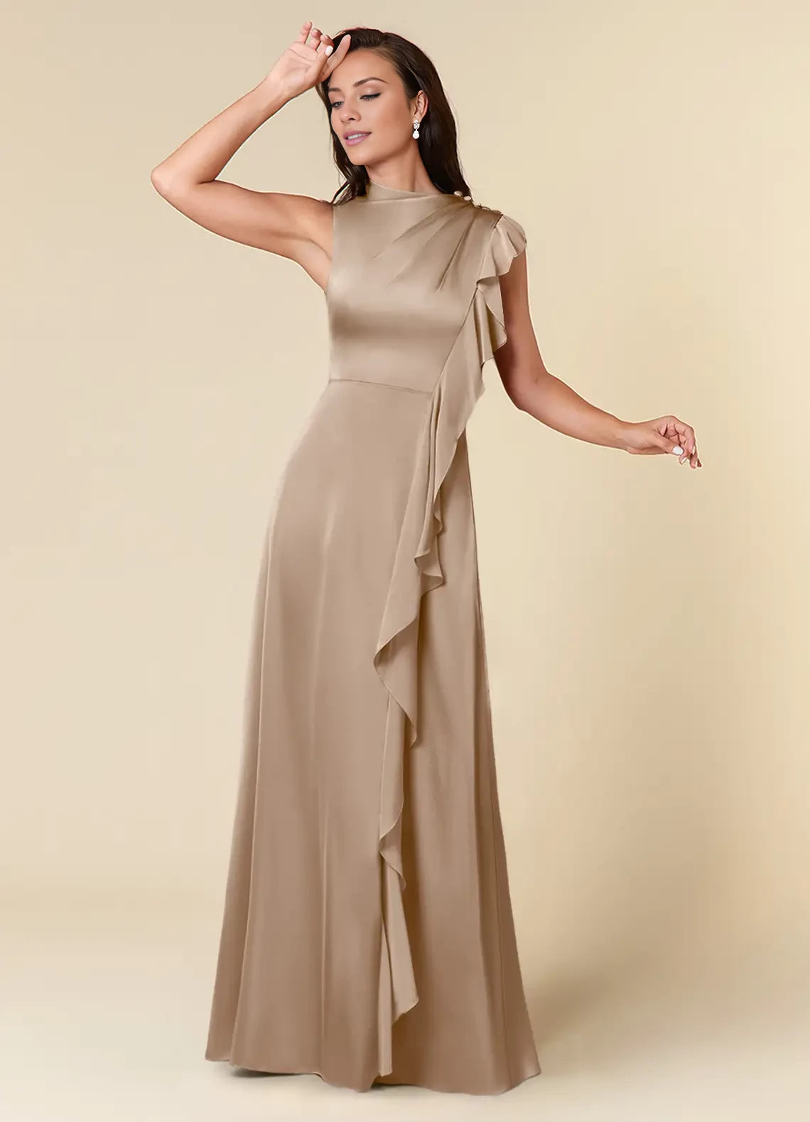 A-Line High Neckline Pleated Satin Dress Mother of the Bride Dresses
