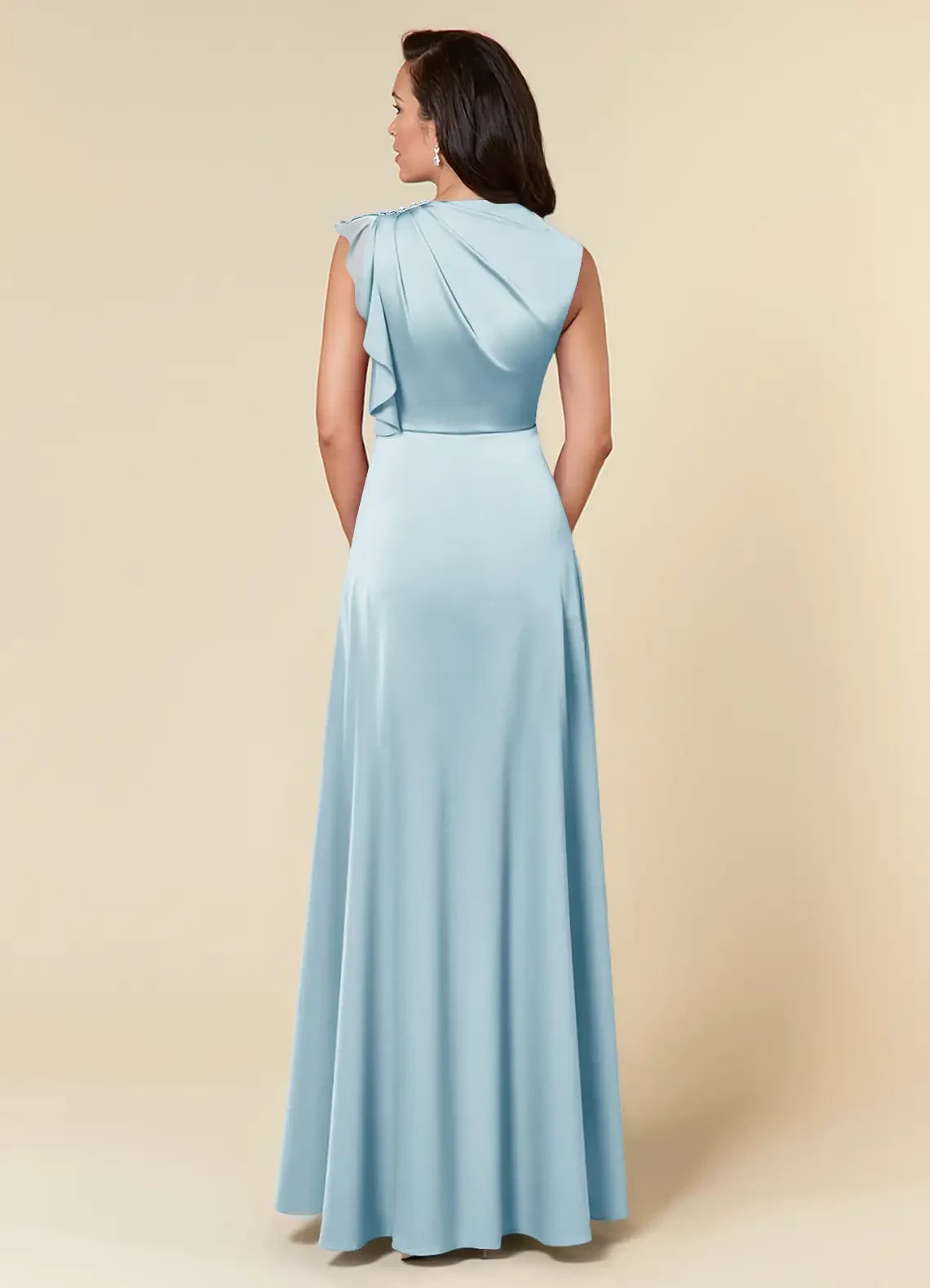 A-Line High Neckline Pleated Satin Dress Mother of the Bride Dresses