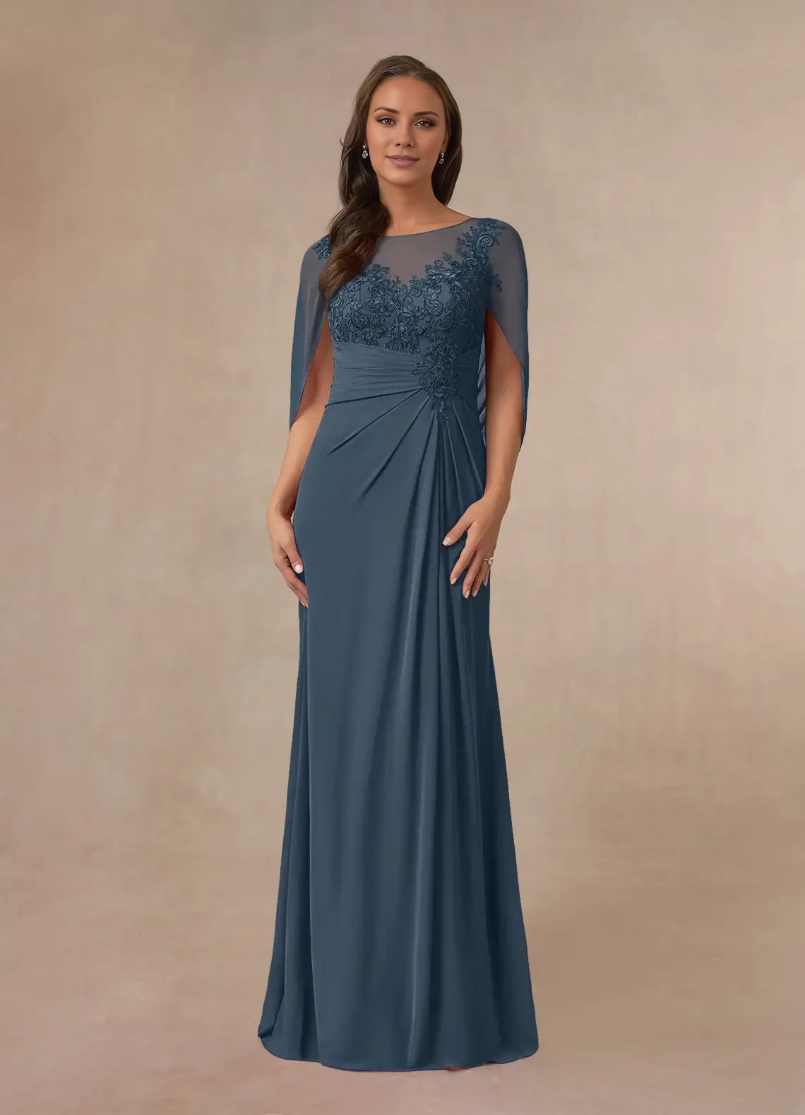 A-Line Lace Capelet Chiffon Dress Mother of the Bride Dresses