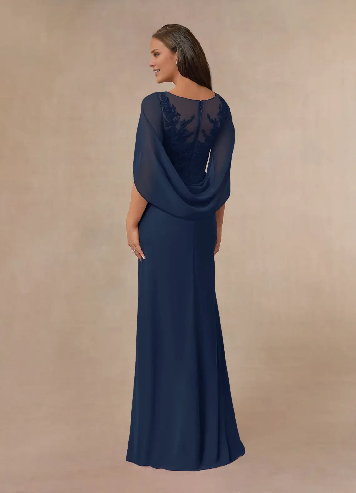 A-Line Lace Capelet Chiffon Dress Mother of the Bride Dresses