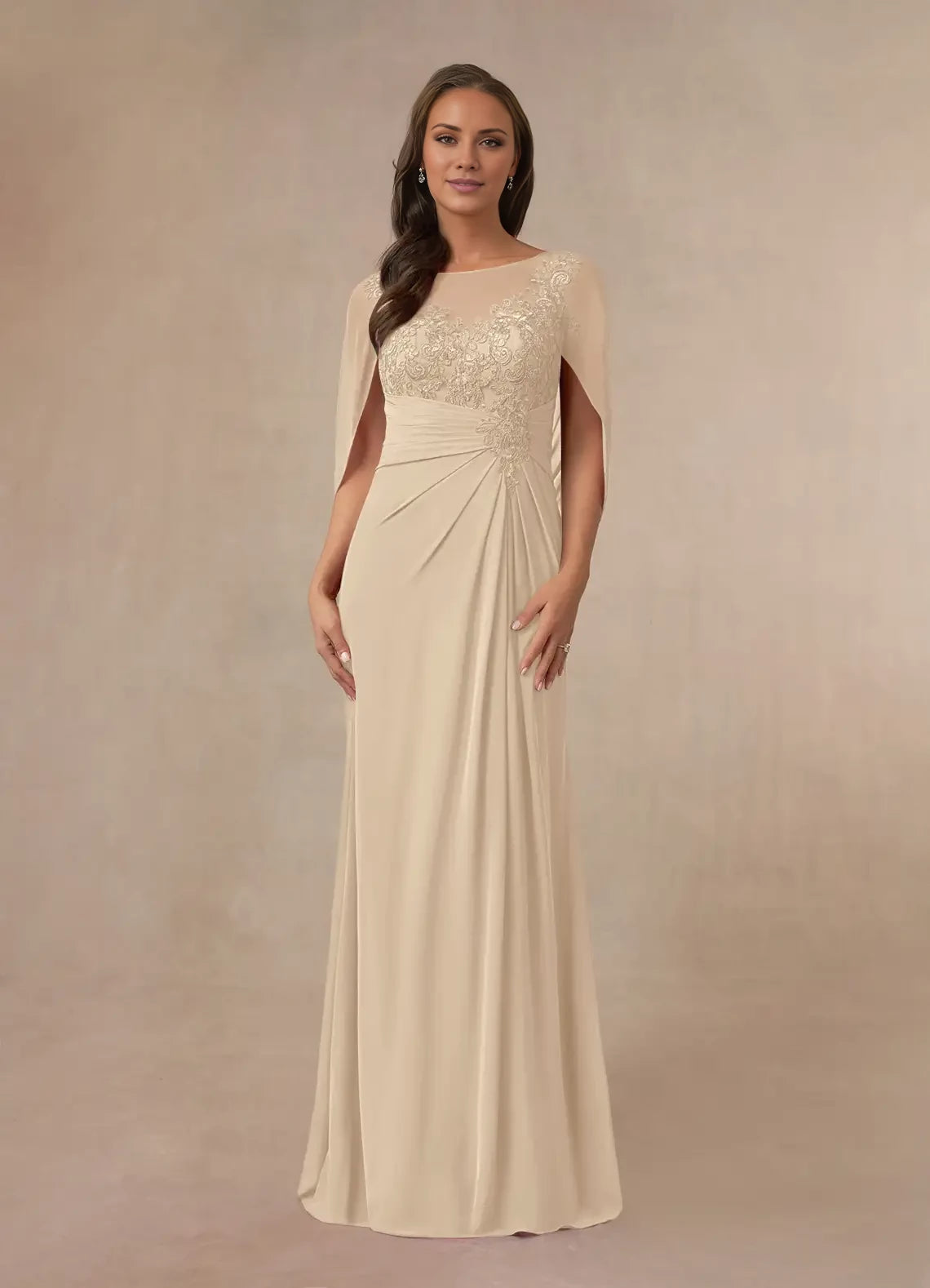 A-Line Lace Capelet Chiffon Dress Mother of the Bride Dresses