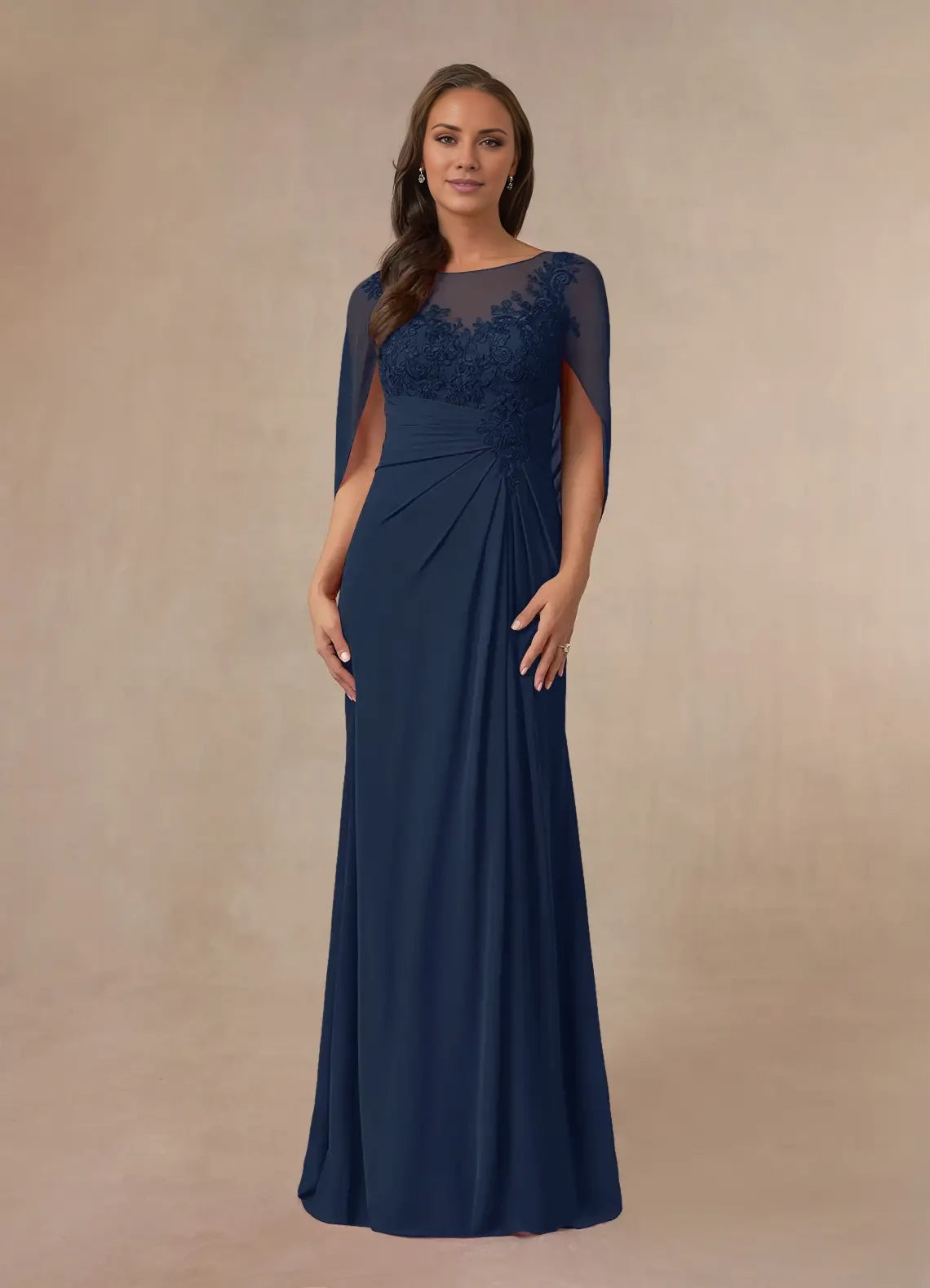 A-Line Lace Capelet Chiffon Dress Mother of the Bride Dresses
