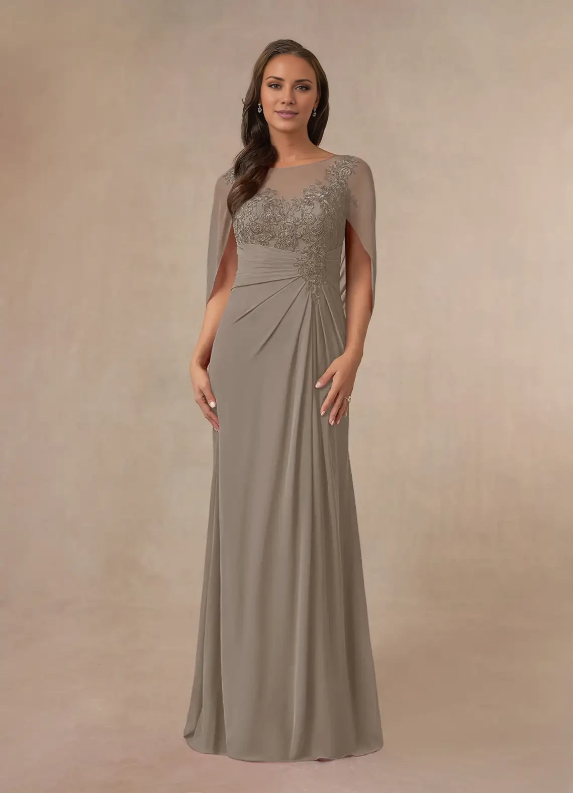A-Line Lace Capelet Chiffon Dress Mother of the Bride Dresses