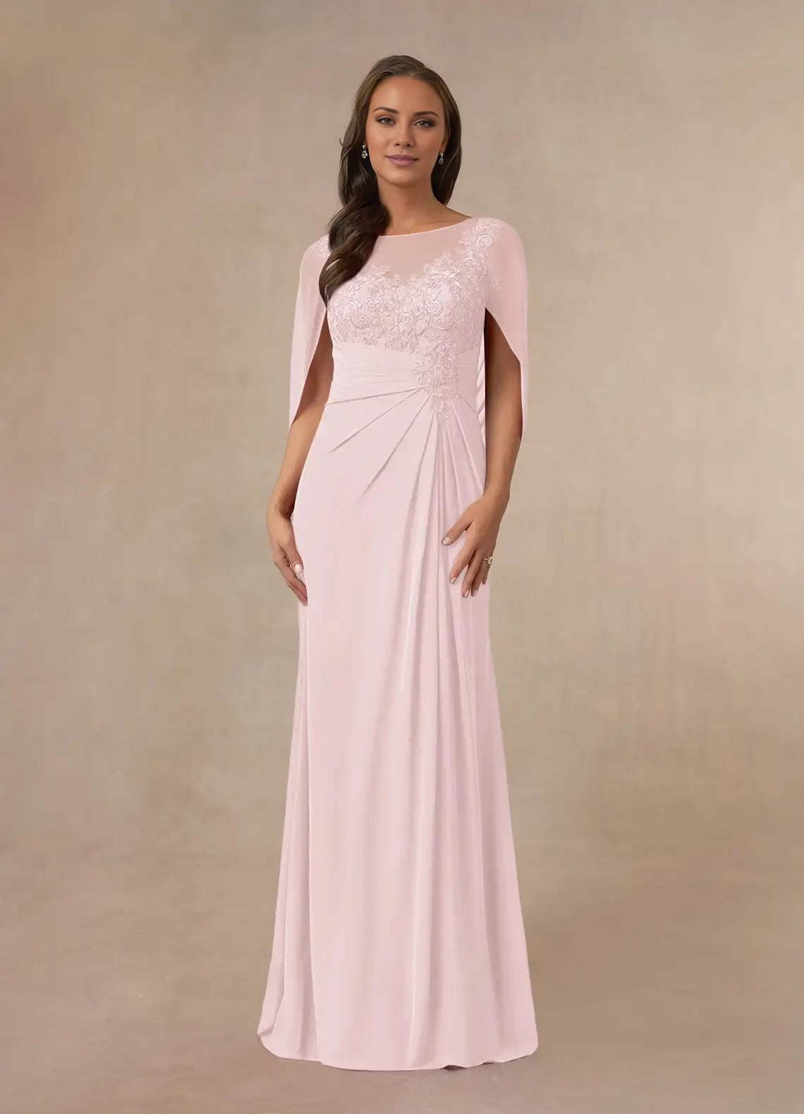 A-Line Lace Capelet Chiffon Dress Mother of the Bride Dresses