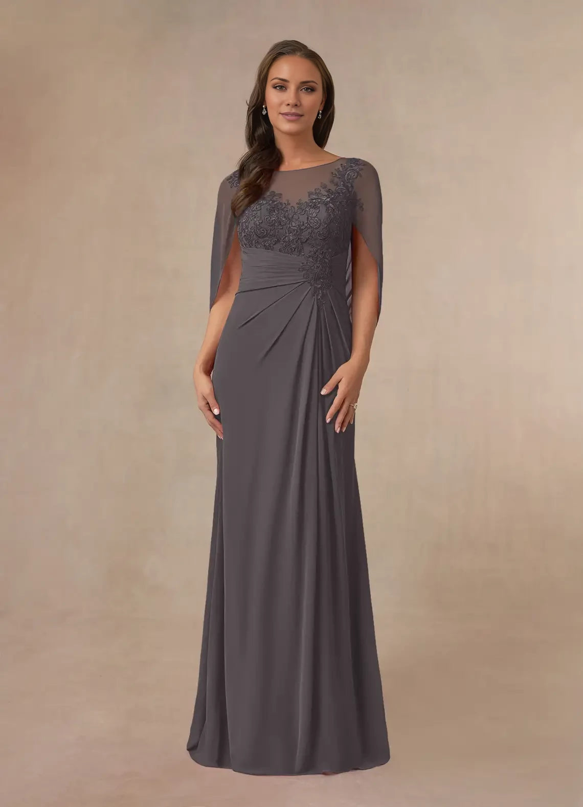 A-Line Lace Capelet Chiffon Dress Mother of the Bride Dresses