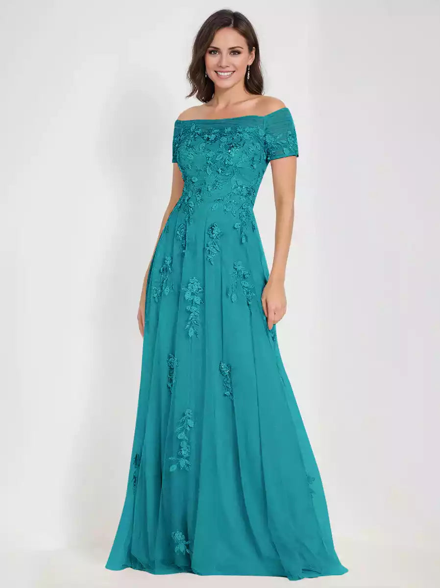 A-Line Off-the-Shoulder Sleeveless with Appliques Mother of the Bride