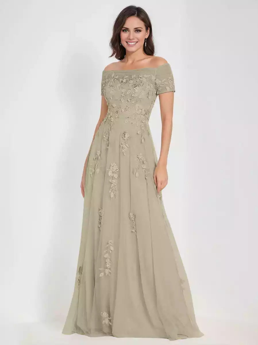 A-Line Off-the-Shoulder Sleeveless with Appliques Mother of the Bride