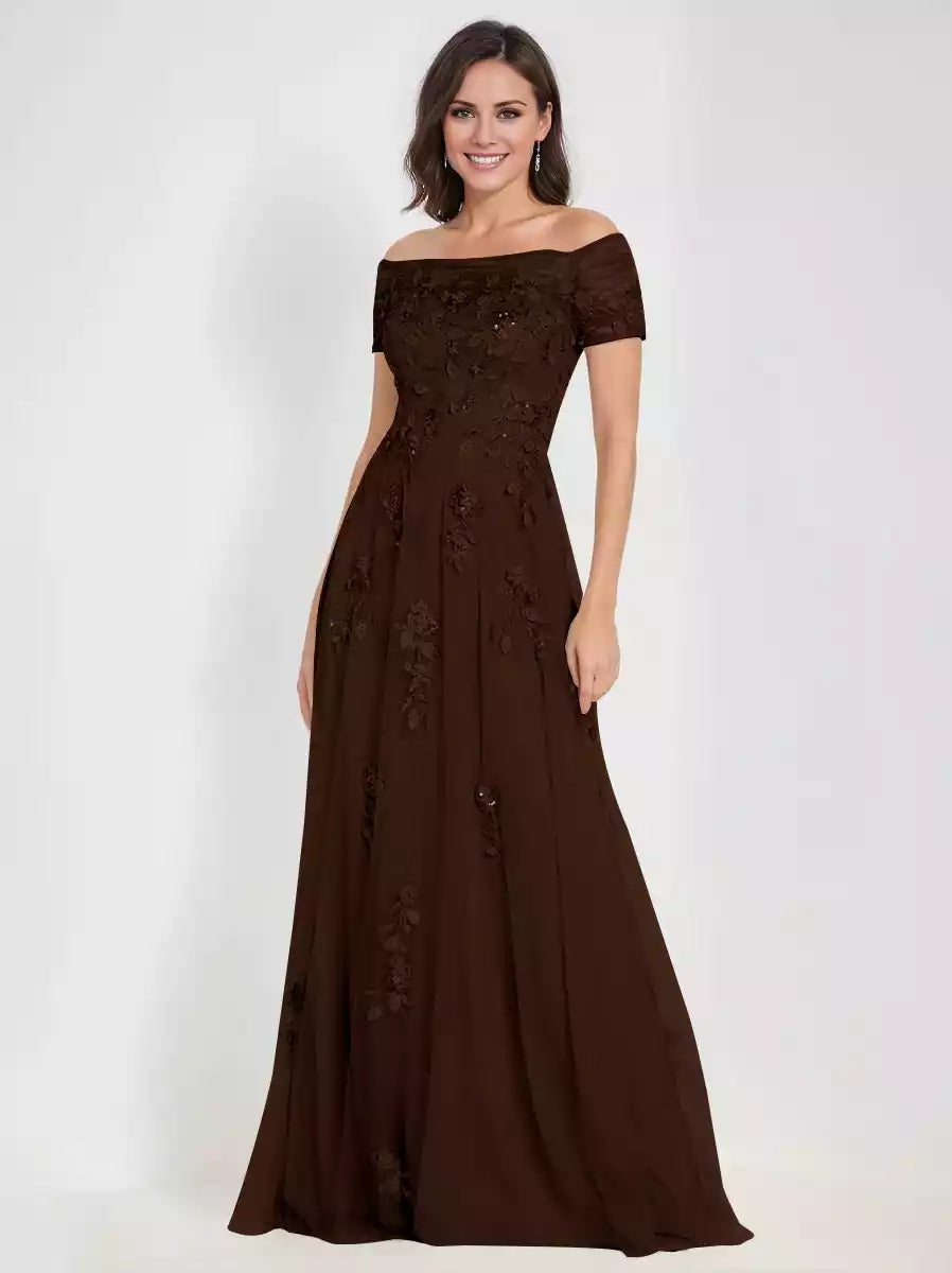A-Line Off-the-Shoulder Sleeveless with Appliques Mother of the Bride