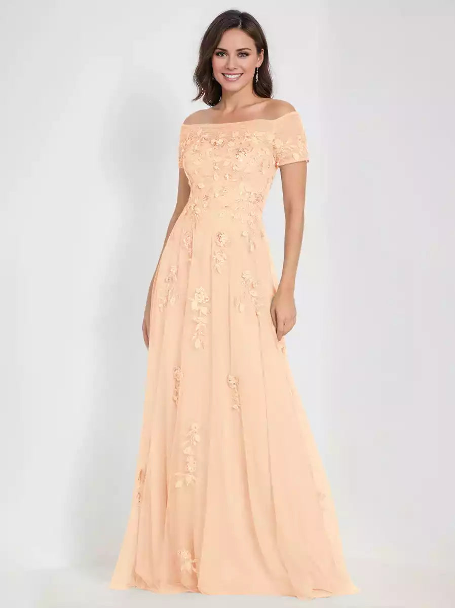 A-Line Off-the-Shoulder Sleeveless with Appliques Mother of the Bride