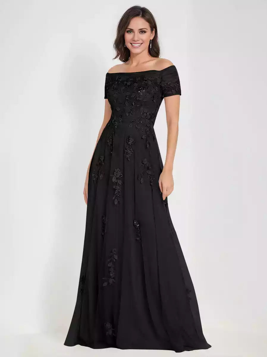 A-Line Off-the-Shoulder Sleeveless with Appliques Mother of the Bride