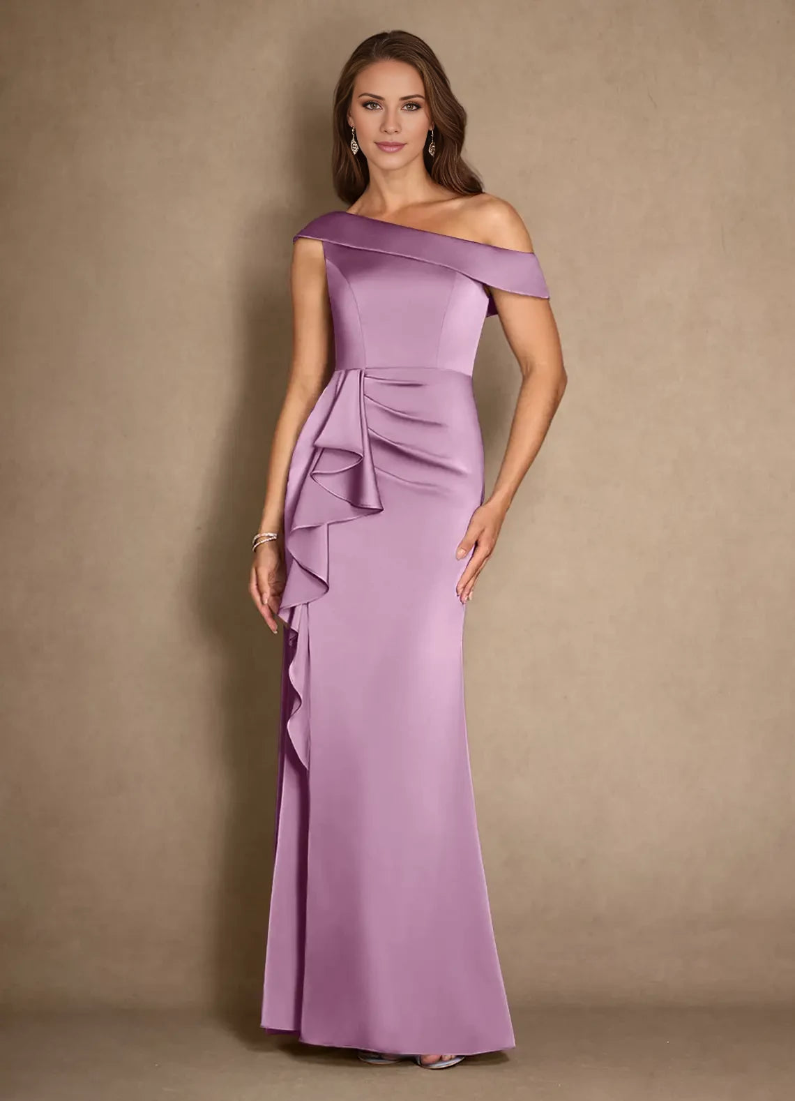 A-Line Pleated One-Shoulder Satin Dress Mother of the Bride Dresses
