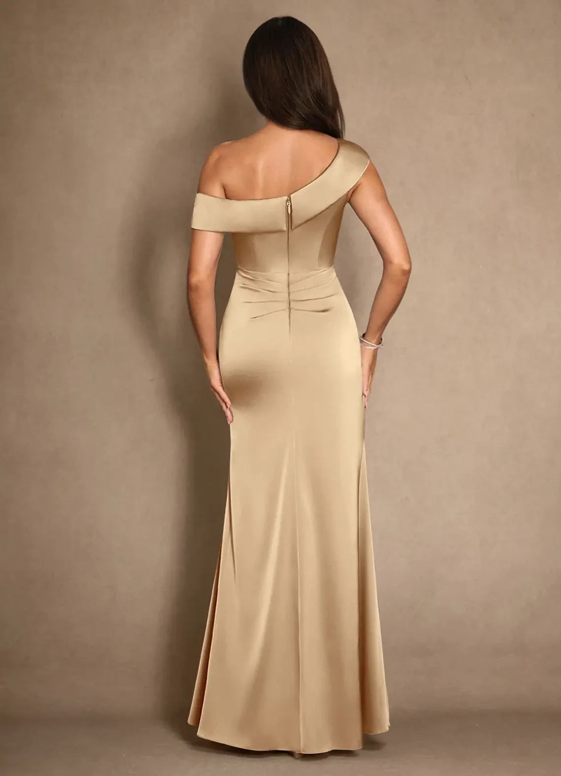 A-Line Pleated One-Shoulder Satin Dress Mother of the Bride Dresses