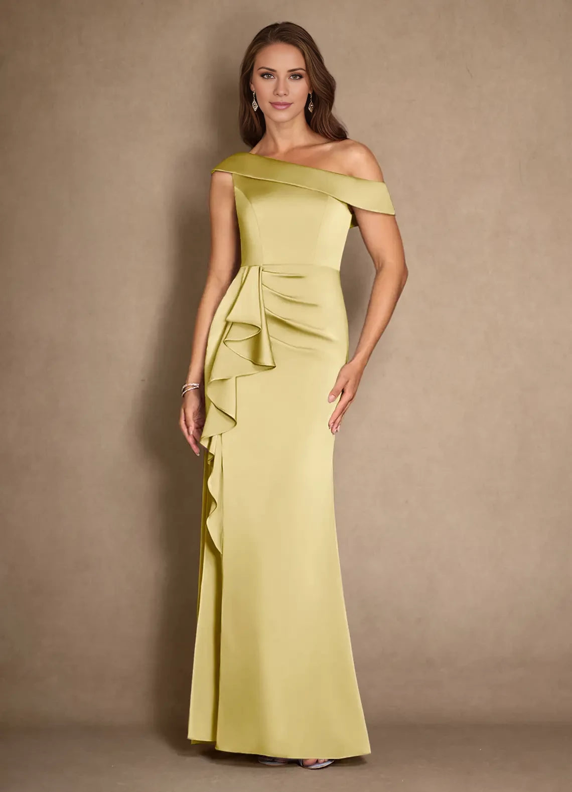 A-Line Pleated One-Shoulder Satin Dress Mother of the Bride Dresses