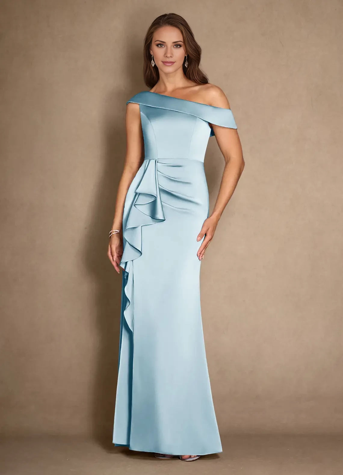 A-Line Pleated One-Shoulder Satin Dress Mother of the Bride Dresses