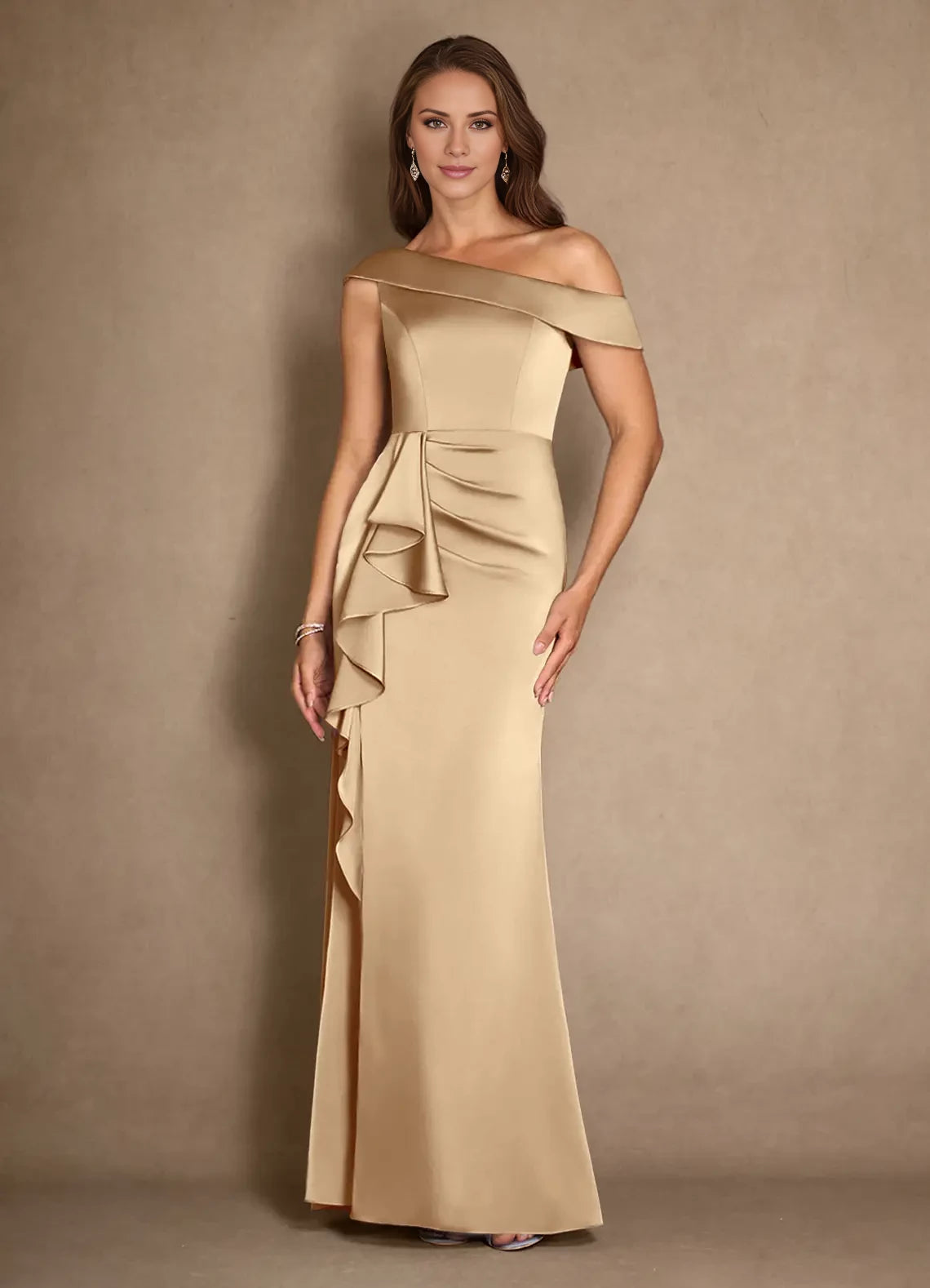 A-Line Pleated One-Shoulder Satin Dress Mother of the Bride Dresses