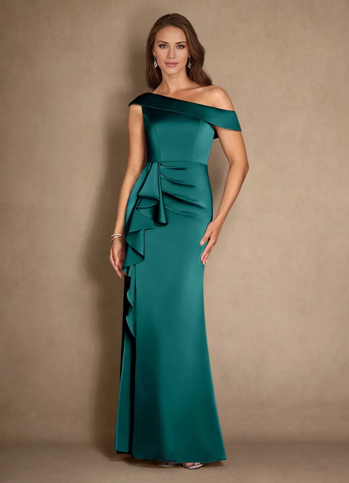 A-Line Pleated One-Shoulder Satin Dress Mother of the Bride Dresses
