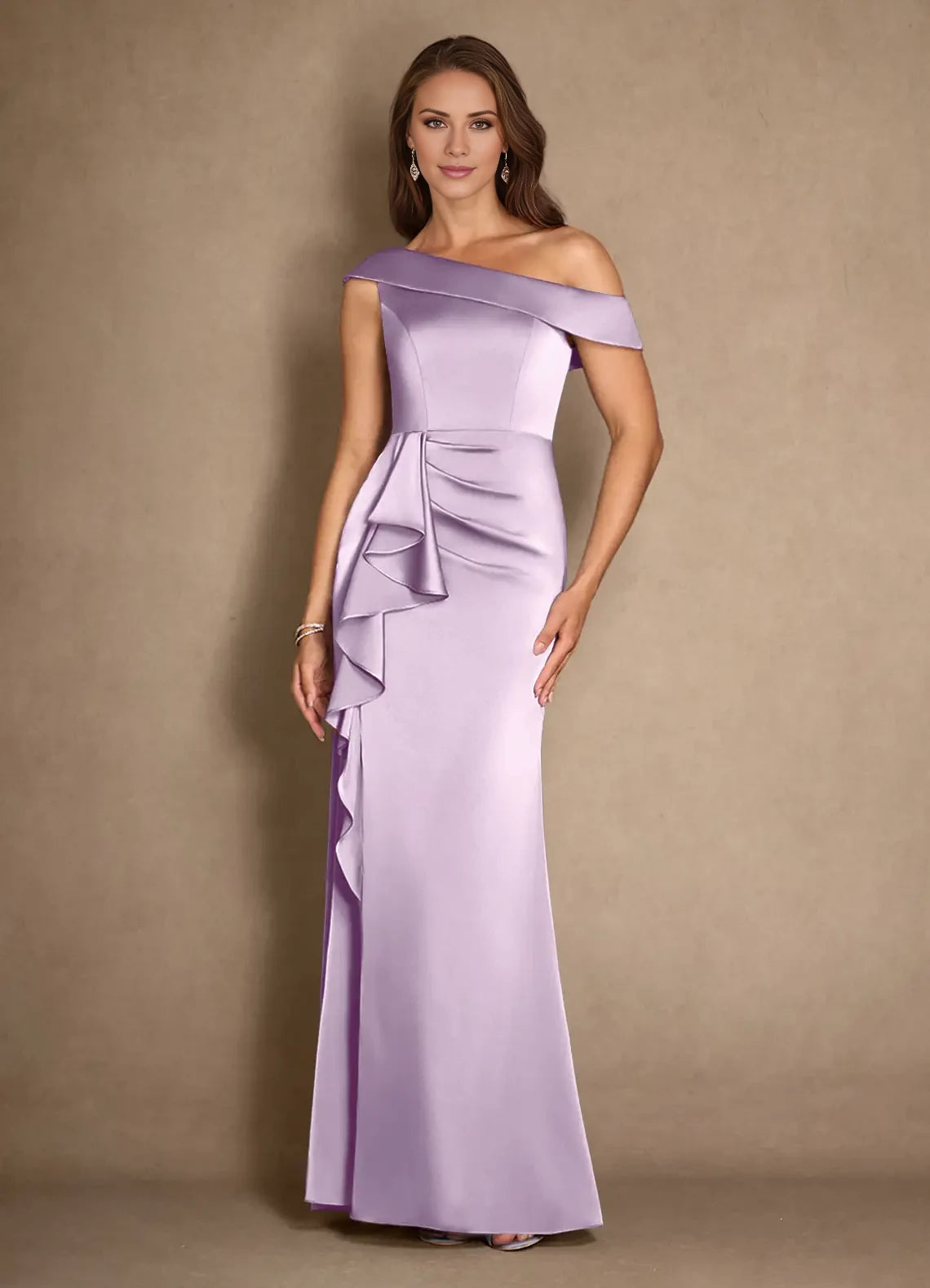 A-Line Pleated One-Shoulder Satin Dress Mother of the Bride Dresses